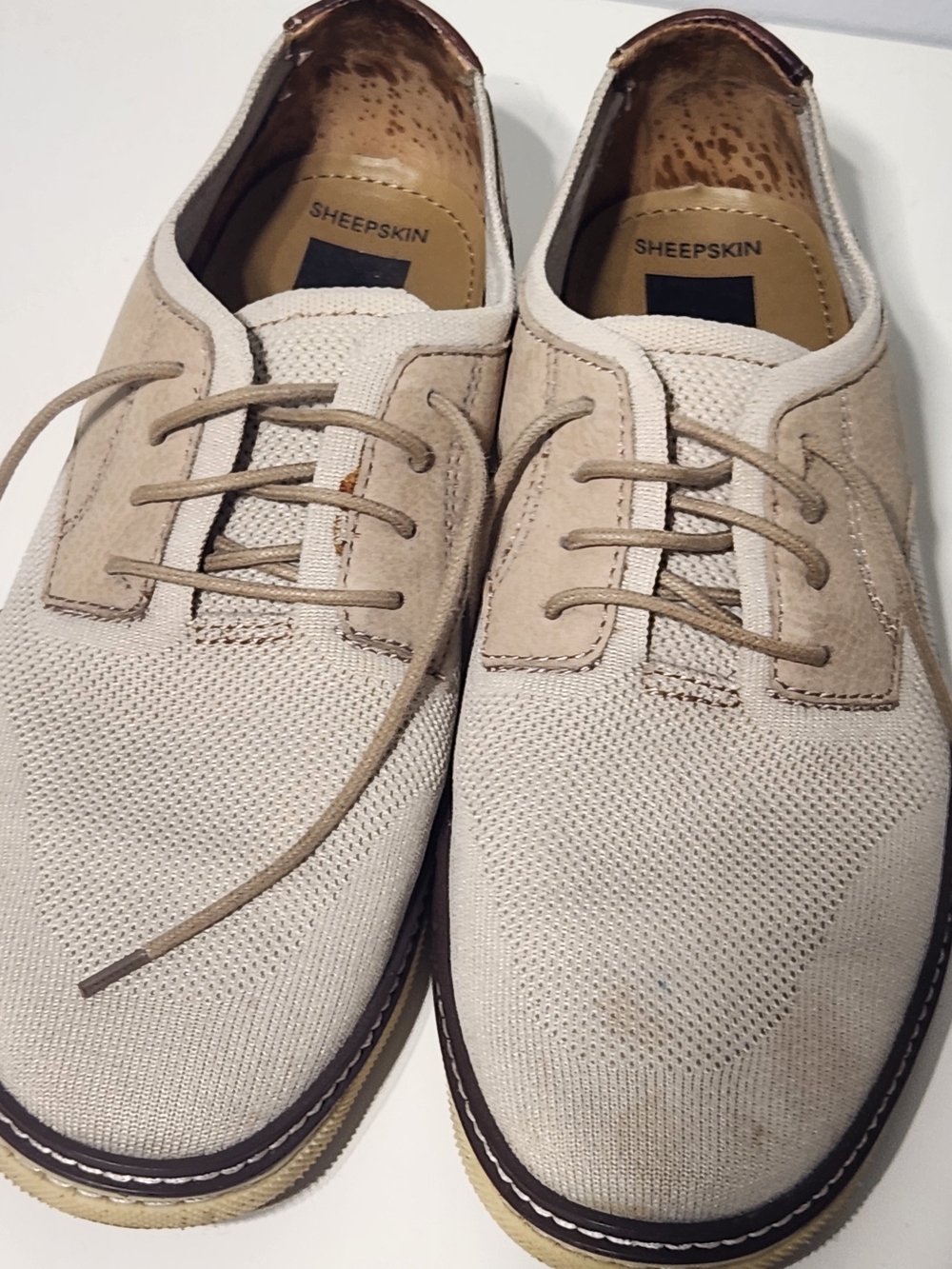 Men's Sheepskin-Lined Lace-Up Oxfords in Beige
